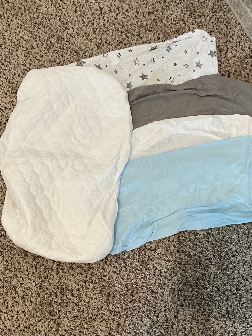White, Grey & Light Blue Star Baby Bassinet Bedding Set